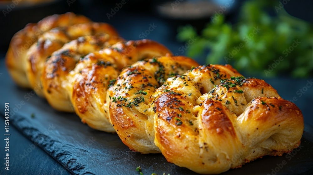 Rustic Garlic Babka Bread on Dark Background Rustic Garlic Babka Bread on Dark Background