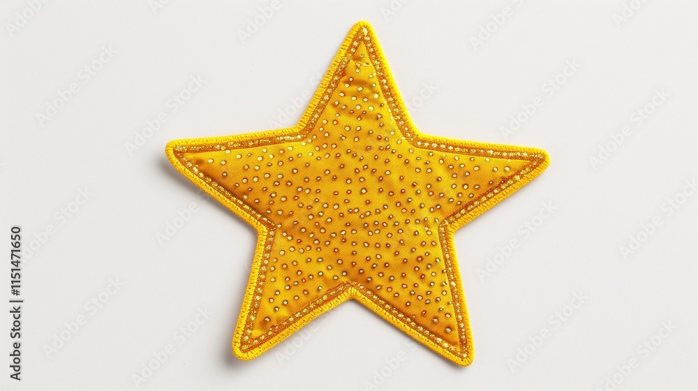 A bright yellow star-shaped sticker with fine detailing, isolated against a white background. A bright yellow star-shaped sticker with fine detailing, isolated against a white background.