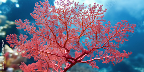 Delicate red sea fan coral underwater