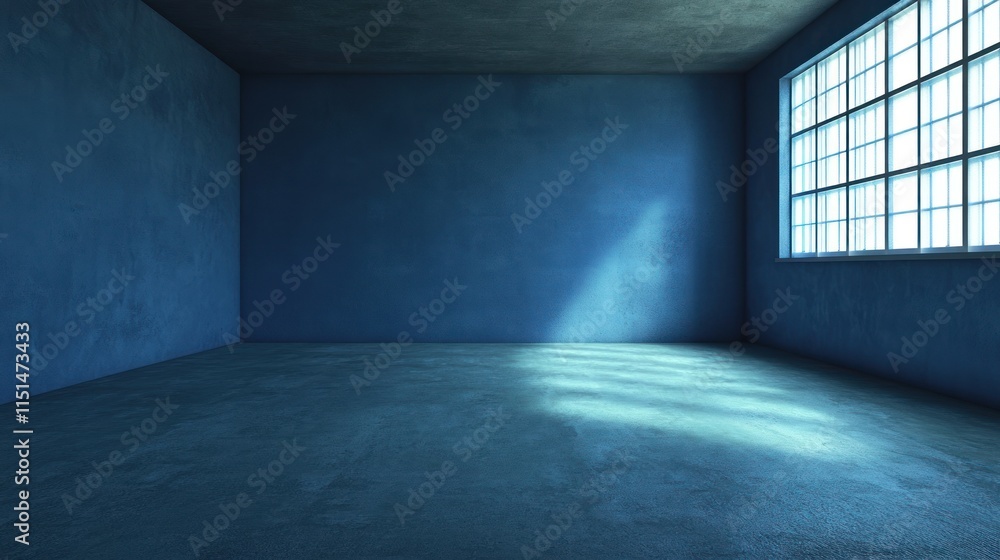 Serene Blue Room: Sunlight Illuminates Empty Space Serene Blue Room: Sunlight Illuminates Empty Space