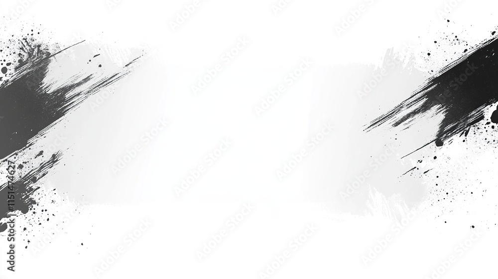Obraz premium Abstract grayscale ink splatters on white background.