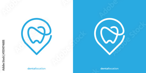 Simple Dental Location Logo. Teeth and Location Pin Map Point Icon Graphic. Clinic or Hospital Logo Design Template.