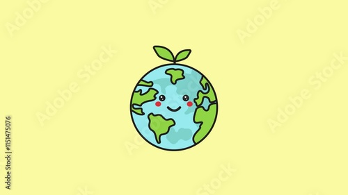 4k animation of happy earth day with Smiling Face and Green Leaf on Top. 2d animation video footage