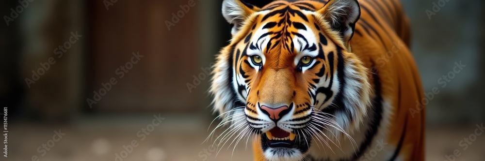 Fototapeta premium Magnificent Bengal Tiger Portrait with Piercing Yellow Eyes and Bold Stripes Showing its Raw Power and Beauty in Natural Setting