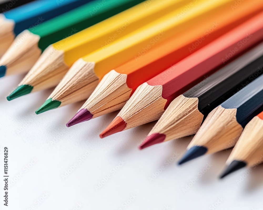 A vibrant array of colored pencils arranged neatly, showcasing a spectrum of hues from green to black, perfect for artistic creativity. A vibrant array of colored pencils arranged neatly, showcasing a spectrum of hues from green to black, perfect for artistic creativity.