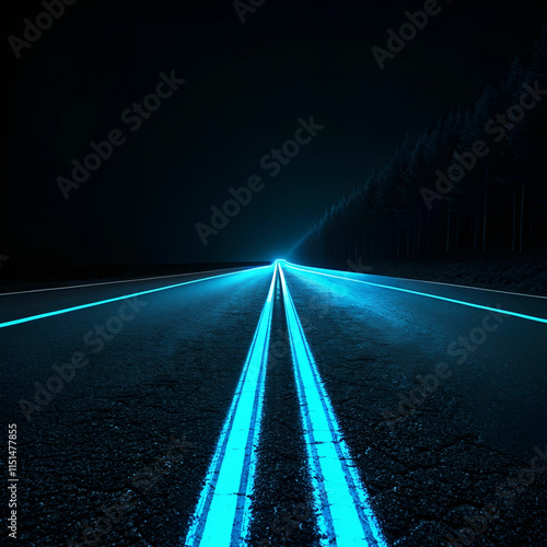 3d renderingn neon ligth road with bright blue gl photo