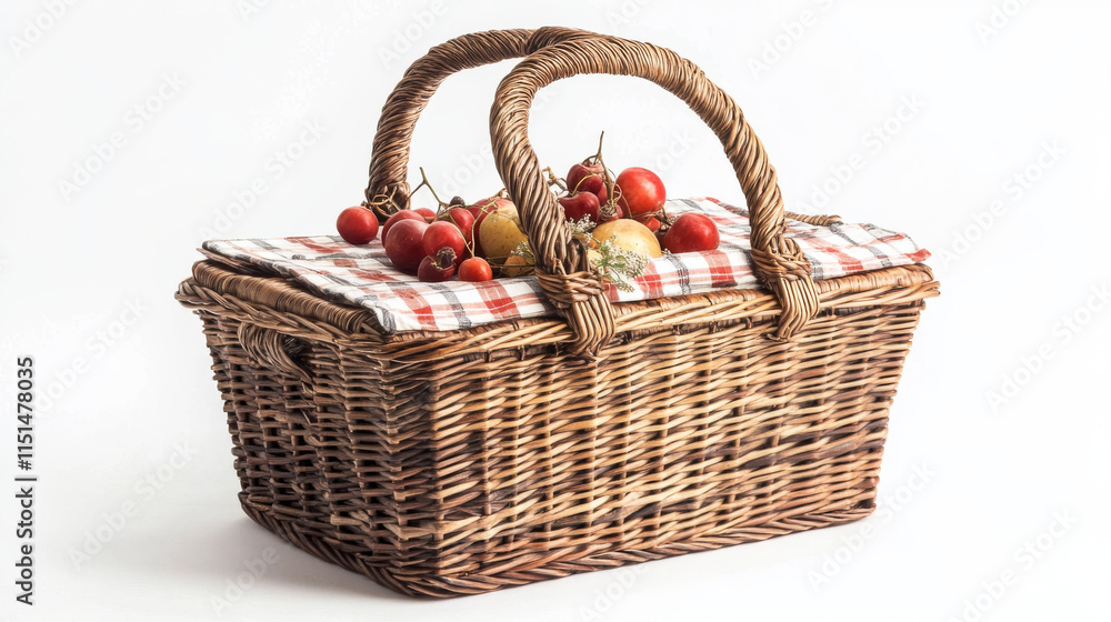 Wicker basket. Handcraft decorative picnic containers for nature products vector realistic illustrations Wicker basket. Handcraft decorative picnic containers for nature products vector realistic illustrations