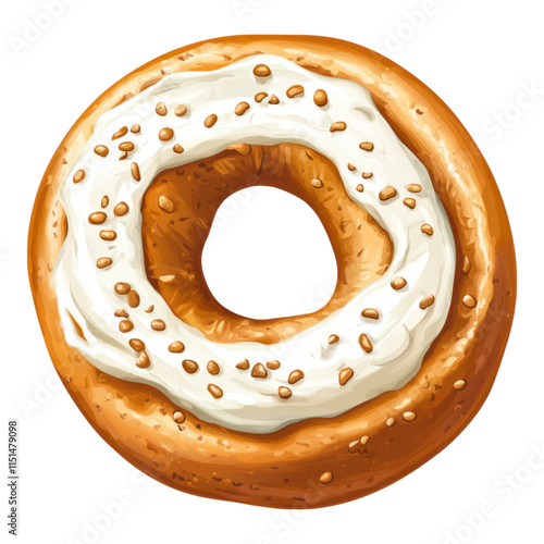 Bagel with Cream Cheese Icon, vibrant bagel design, smooth cream cheese topping, clear PNG format, ideal for culinary graphics and menus photo