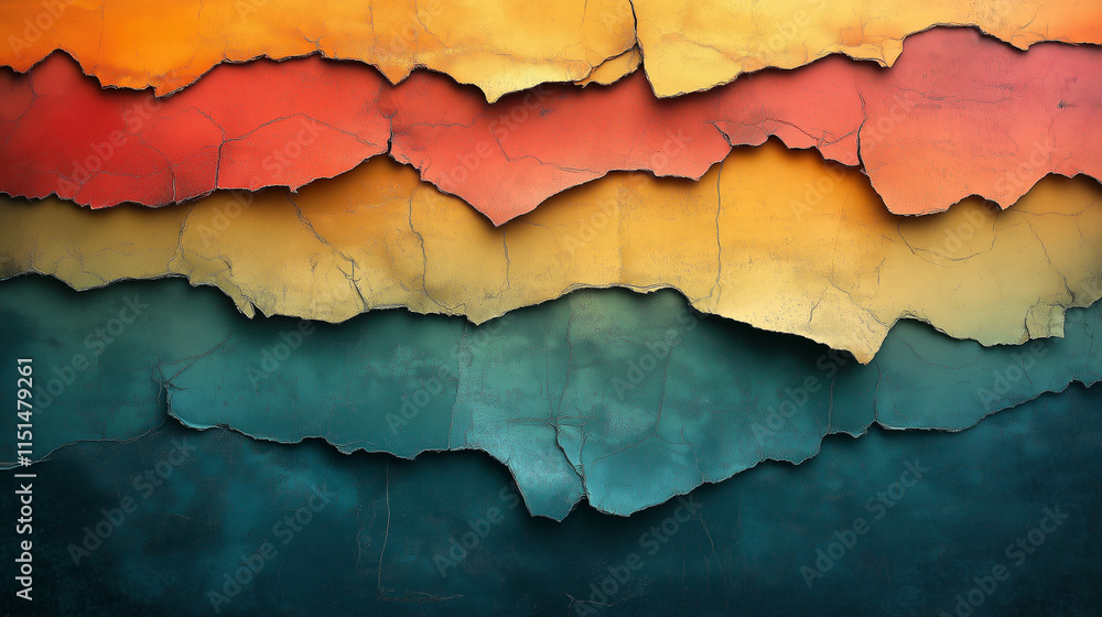 Abstract Cracked Paint Texture Orange, Red, Yellow, Teal. Generative Ai. Abstract Cracked Paint Texture Orange, Red, Yellow, Teal. Generative Ai.