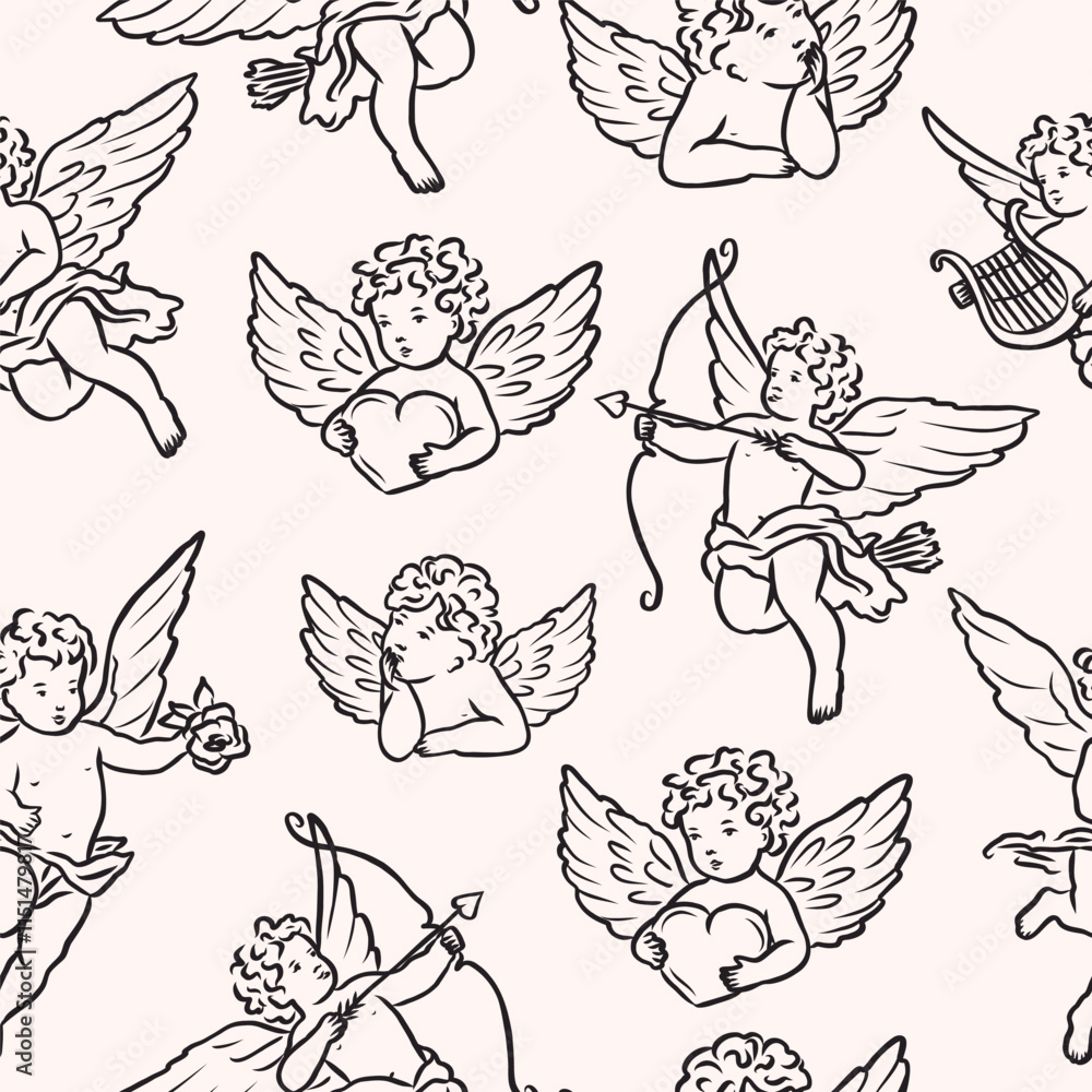 Obraz premium Hand drawn whimsical cupids background