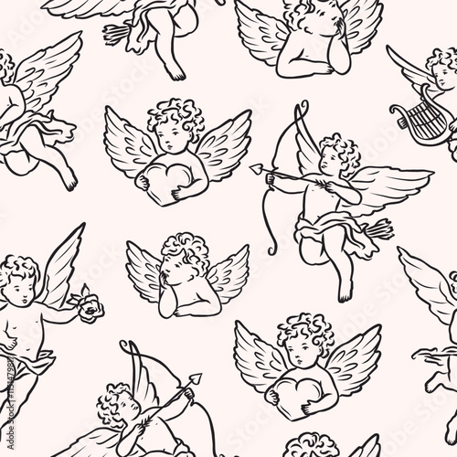 Hand drawn whimsical cupids background