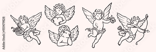 Hand drawn whimsical cupids collection