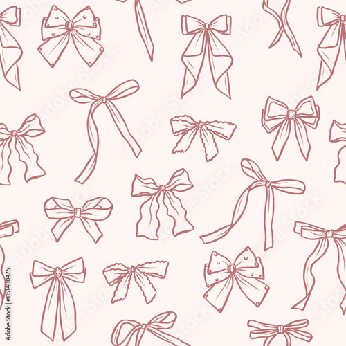 Hand drawn bows background. Whimsical illustration