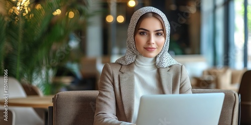 Focused Professional Woman in Hijab Working photo