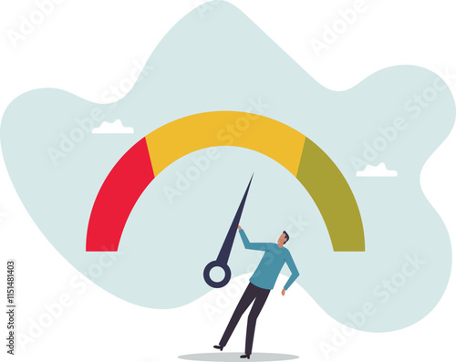 Push skill level, credit score or increase performance, improvement or effort to be better,business concept.flat character.