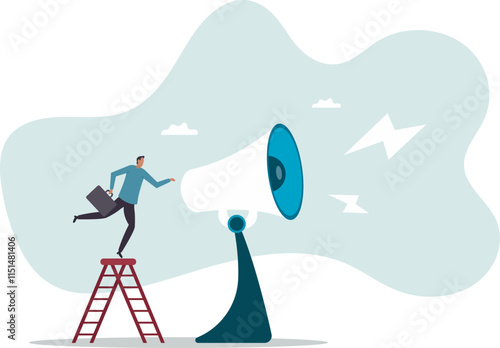 Amplify megaphone, communication voice or advertising message, important announcement loud shouting,business concept.flat character.