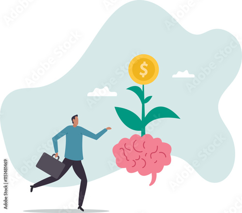 Money attitude, investing mindset or financial knowledge, wealth inspiration, investment brain, wisdom or inspiration,business concept.flat character.