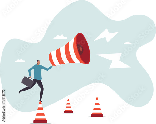Communicate urgent message, warning or danger alert, broadcast announcement, attention or loudspeaker screaming advertising concept,business concept.flat character.