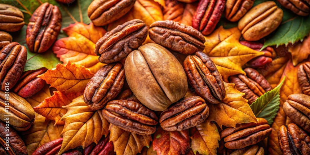 Fototapeta premium High-resolution image: creamy pecan halves, their rich brown texture a perfect autumnal dessert ingredient for Thanksgiving baking.