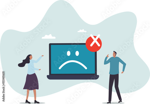 Computer outage, error or failure causing by software update mistake, operating system crash or cyber attack,business concept.flat character.