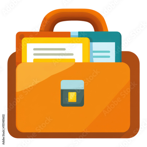 Business briefcase icon featuring documents, sleek design, transparent background, ideal for corporate use and digital applications