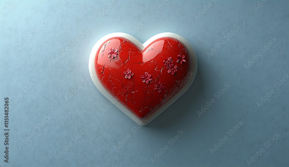 Red Heart with White Trim, Valentine’s Day, Elegant Love Symbol Red Heart with White Trim, Valentine’s Day, Elegant Love Symbol