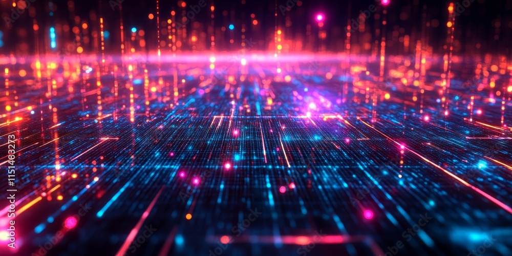 Neon grids forming intricate futuristic abstract patterns. Generative AI Neon grids forming intricate futuristic abstract patterns. Generative AI