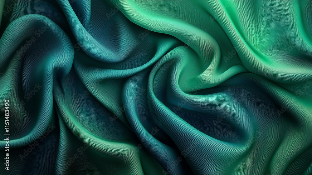 Fototapeta premium A fabric-inspired texture with dynamic folds and gradients of emerald green and navy