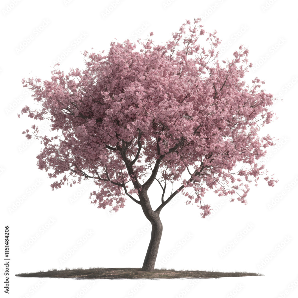 Fototapeta premium Cherry Blossom Blooming Tree, vibrant pink flowers, delicate petals, springtime symbol, serene beauty, transparent background