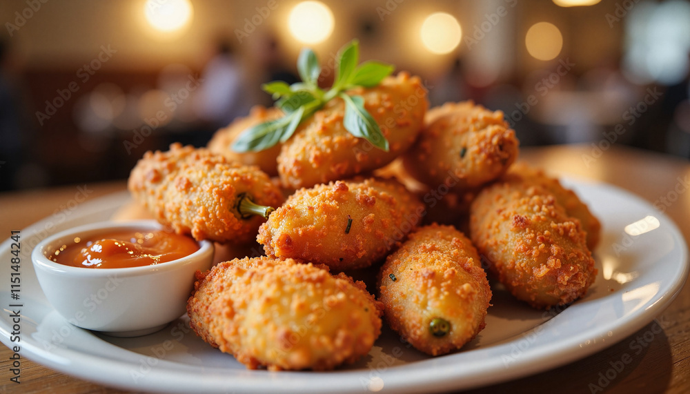 Good food crispy jalapeño poppers with tangy dipping sauce
