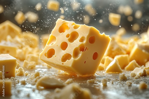 A piece of cheese with holes in it