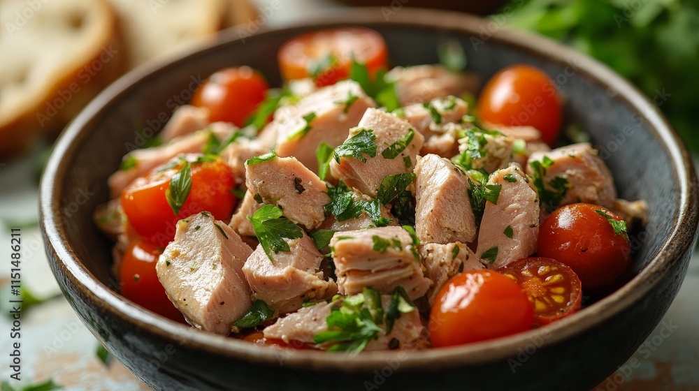 Fresh Tuna Salad Bowl with Basil and Cherry Tomatoes Fresh Tuna Salad Bowl with Basil and Cherry Tomatoes