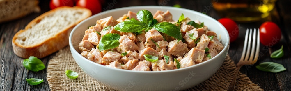Fresh Tuna Salad Bowl with Basil and Cherry Tomatoes Fresh Tuna Salad Bowl with Basil and Cherry Tomatoes