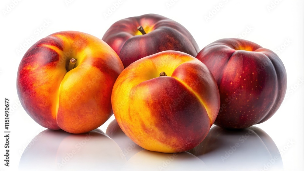 Stunning silhouettes of ripe peaches and nectarines, sharply defined against a pure white background. Stunning silhouettes of ripe peaches and nectarines, sharply defined against a pure white background.