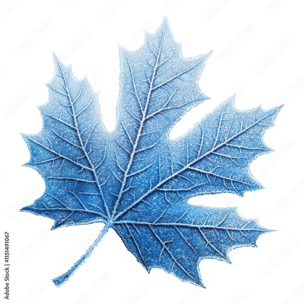 Fototapeta premium Frosted Leaf Emblem, a winter-inspired design featuring a frosted leaf on a transparent background, perfect for seasonal themes and decoration