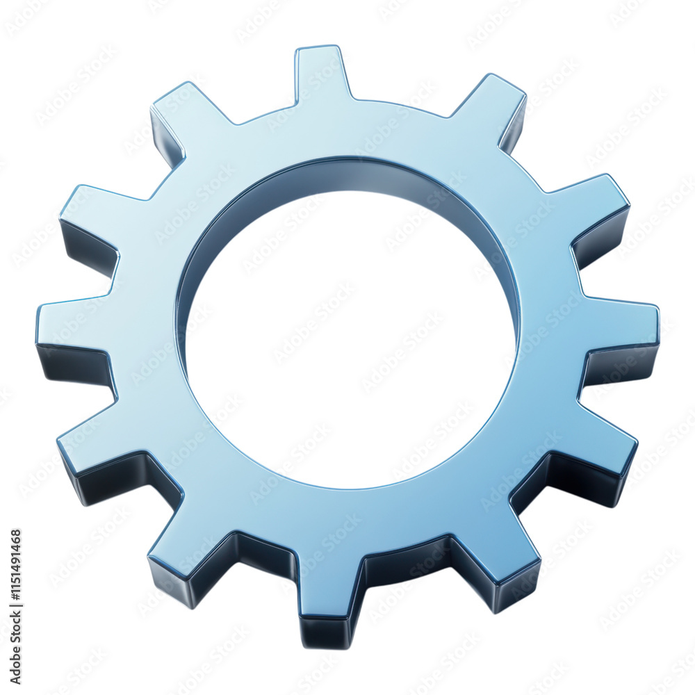 Gear icon for settings and customization, transparent background, ideal for user interfaces and application designs