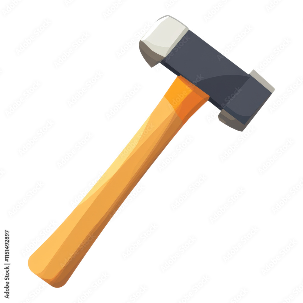 Flat geometric hammer icon, minimalist design, suitable for construction or DIY themes, PNG format with transparent background.