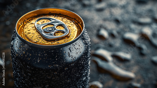 Advertisement-ready beer can mockup, cinematic studio render with water drips and high detail. photo