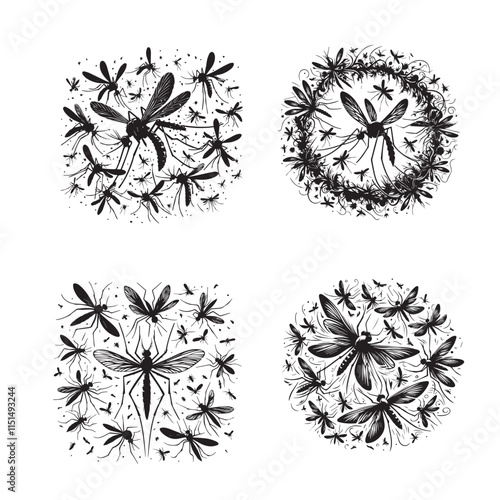 "Silhouette of Flying Mosquitoes"
"Minimalist Silhouette of Mosquitoes in Flight"
"Black and White Silhouette of Flying Mosquitoes"