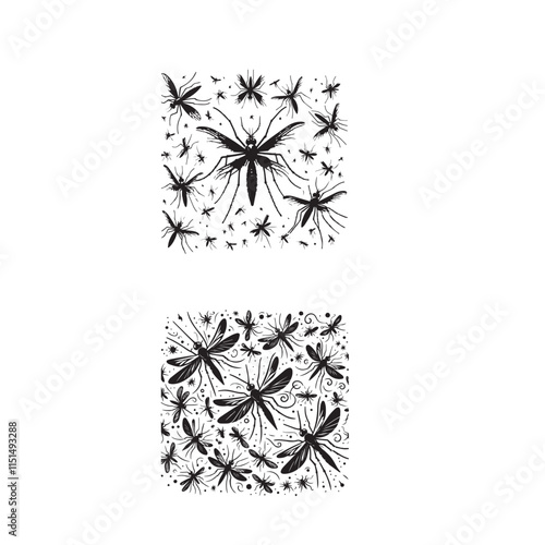"Silhouette of Flying Mosquitoes"
"Minimalist Silhouette of Mosquitoes in Flight"
"Black and White Silhouette of Flying Mosquitoes"