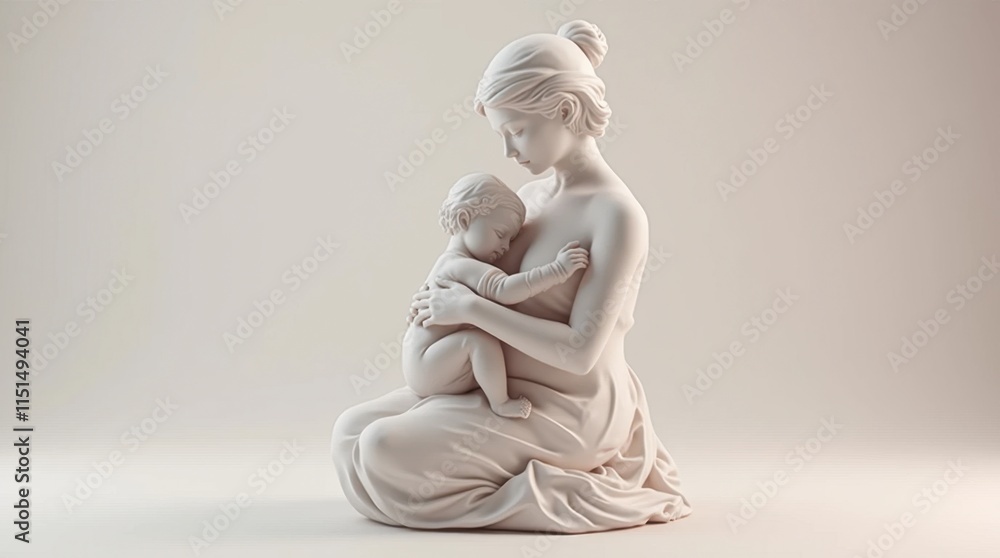 A Soft 3D Render of a Mother Cradling Her Child A Soft 3D Render of a Mother Cradling Her Child