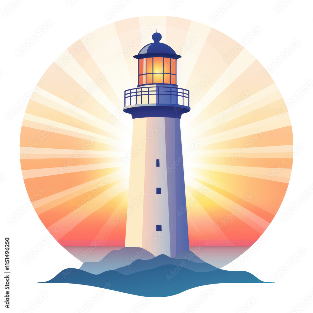 Lighthouse Beacon, an elegant lighthouse symbol radiating gentle light rays in a soft gradient, embodying guidance and safety at sea