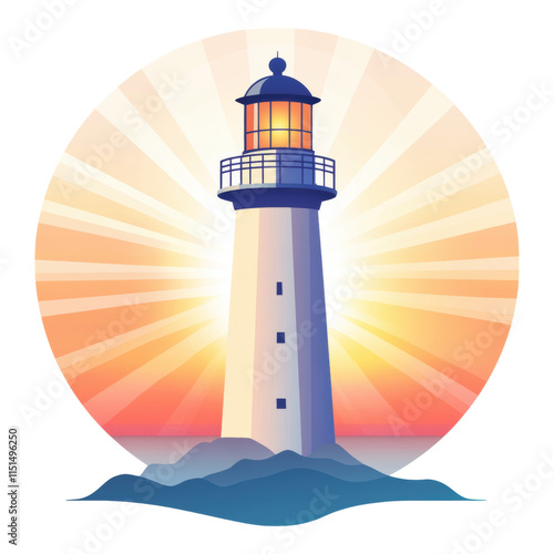 Obraz na płótnie Lighthouse Beacon, an elegant lighthouse symbol radiating gentle light rays in a soft gradient, embodying guidance and safety at sea w salonie
