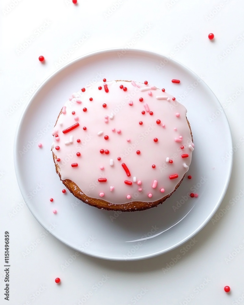 Fototapeta premium A delightful pink frosted cake topped with colorful sprinkles, perfect for any celebration.