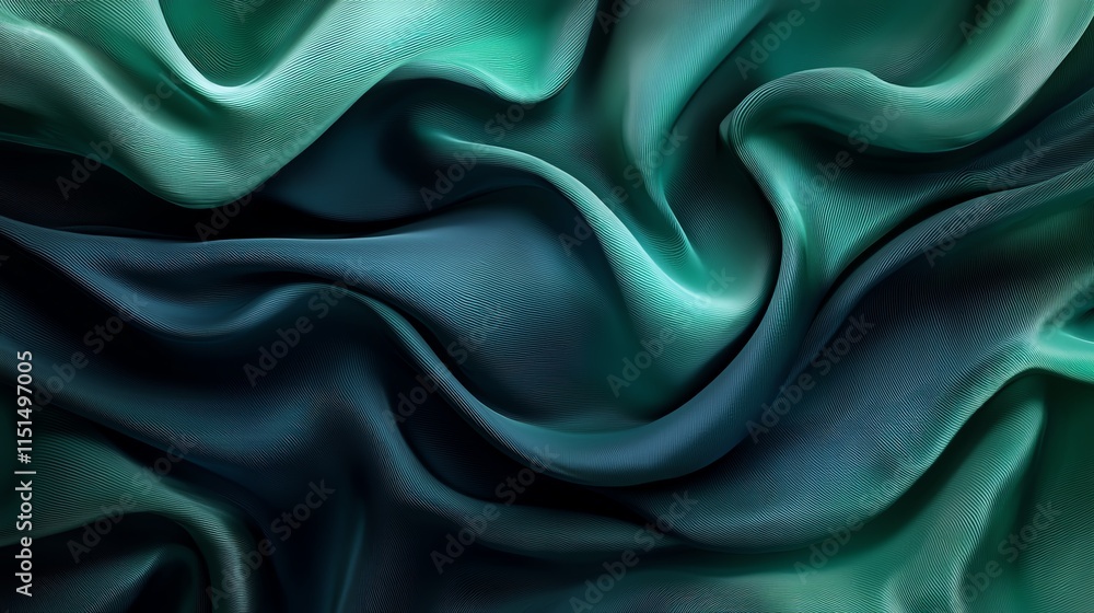 A fabric-inspired texture with dynamic folds and gradients of emerald green and navy A fabric-inspired texture with dynamic folds and gradients of emerald green and navy