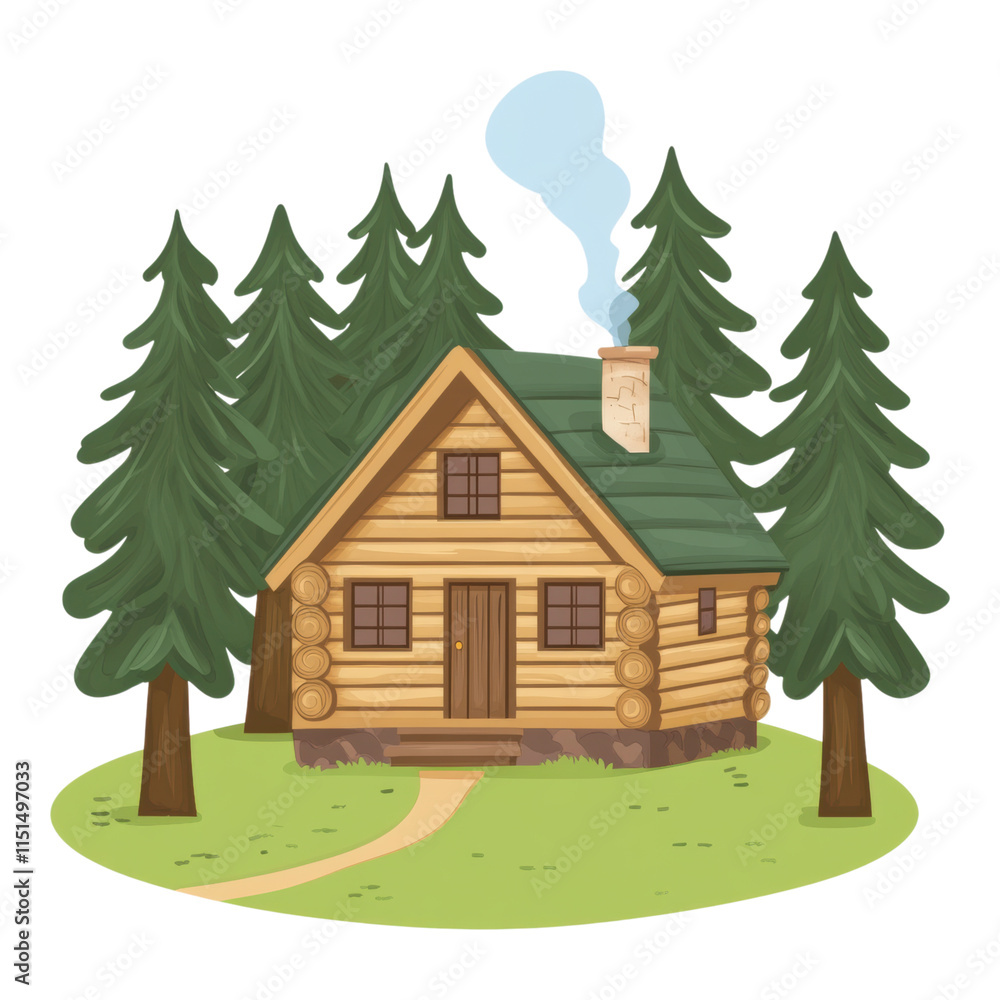 Log Cabin Emblem, rustic log cabin design, nestled among stylized trees, ideal for outdoor themes or nature-related projects Log Cabin Emblem, rustic log cabin design, nestled among stylized trees, ideal for outdoor themes or nature-related projects