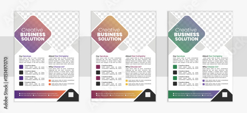 Creative Corporate & Business Flyer Brochure Template Design, a bundle of 3 templates of a4 flyer, digital marketing flyer set, vector template design.