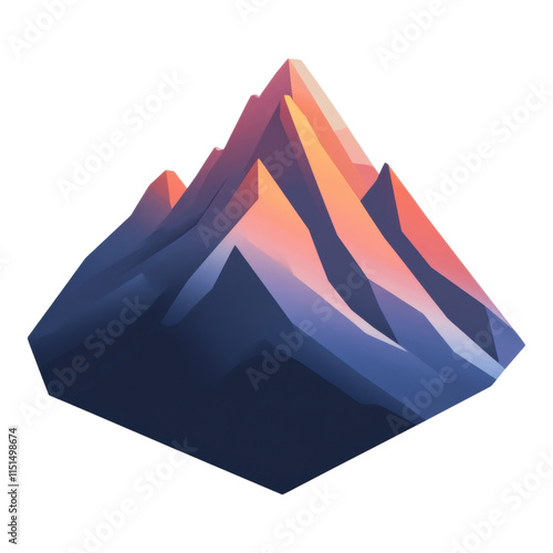 Mountain icon featuring sharp angular peaks, muted color palette, designed for versatile graphic applications, transparent background. photo