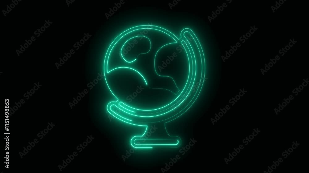 Glowing Neon Animation of Globe Icon Representing the Earth on Black Background. HD Video Motion Graphic Animation Glowing Neon Animation of Globe Icon Representing the Earth on Black Background. HD Video Motion Graphic Animation