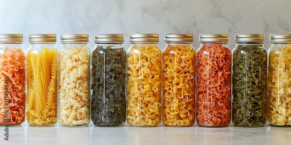 A variety of pasta displayed in glass jars showcases the different types of pasta, highlighting the unique shapes and colors. This collection emphasizes the diversity of pasta in glass jars. A variety of pasta displayed in glass jars showcases the different types of pasta, highlighting the unique shapes and colors. This collection emphasizes the diversity of pasta in glass jars.